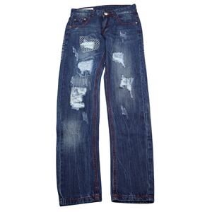 Fashion Jeans Womens 28 Blue Mid Rise Flat Front Button Distressed Denim Pants